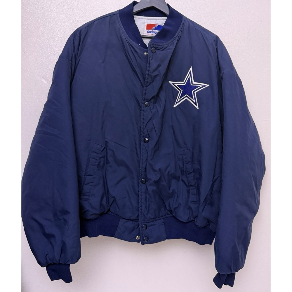 Vtg‎ Dallas Cowboys Jacket Blue Swingster Snap Bomber USA Size XL